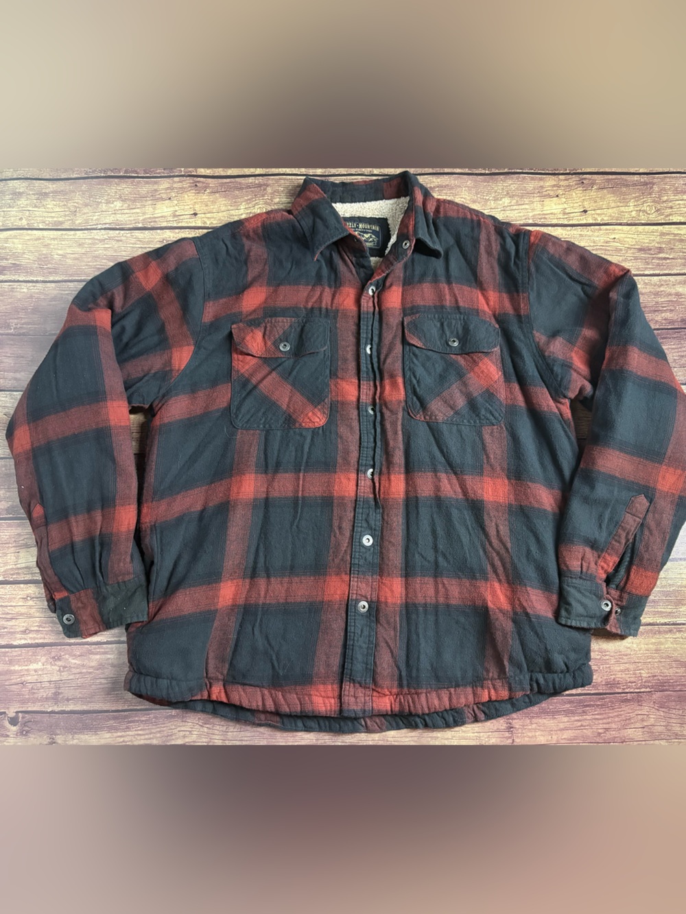Grizzly Mountain Men's Sherpa Lined Snap Plaid Red Flannel Shirt Size XL